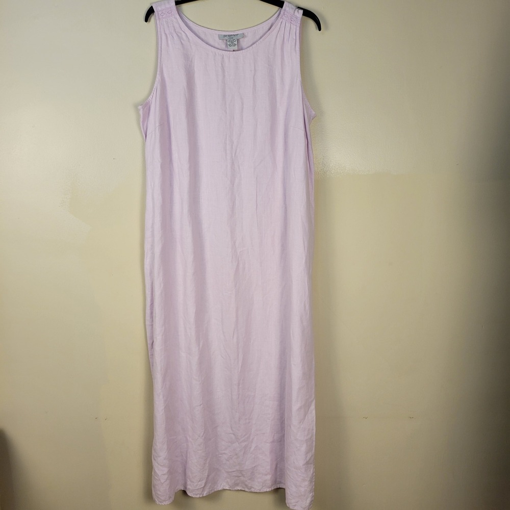Paraphrase Pink 100% Linen Sleeveless Maxi Dress Pintuck Embroidered Size XL